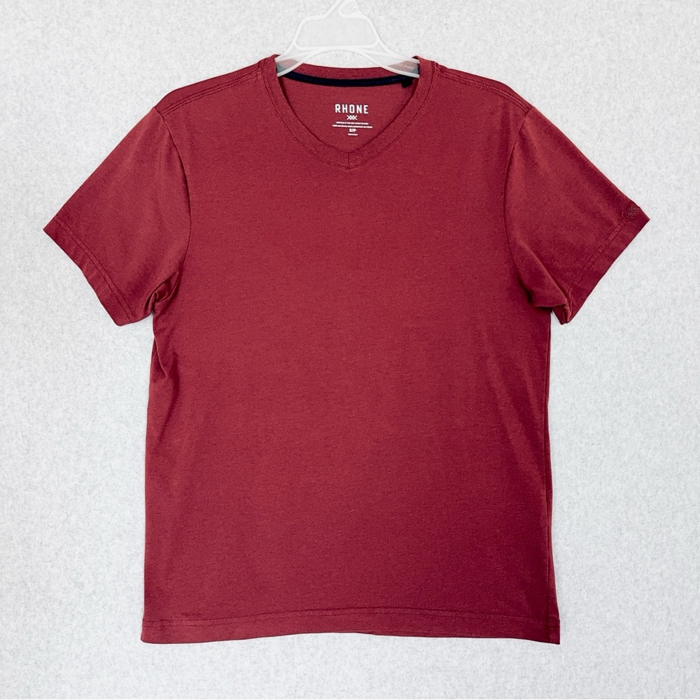Rhone Men’s Short Sleeve T Shirt Small Red Element V Neck Pima Cotton Peru 10090